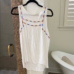LOFT White Tank Top with Colorful Trim
